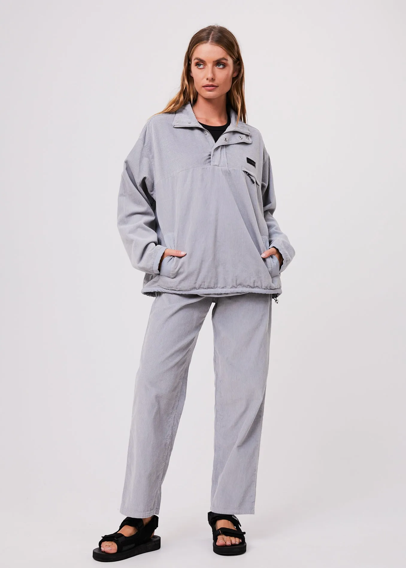 AFENDS Unisex Attention - Unisex Corduroy Pullover - Grey