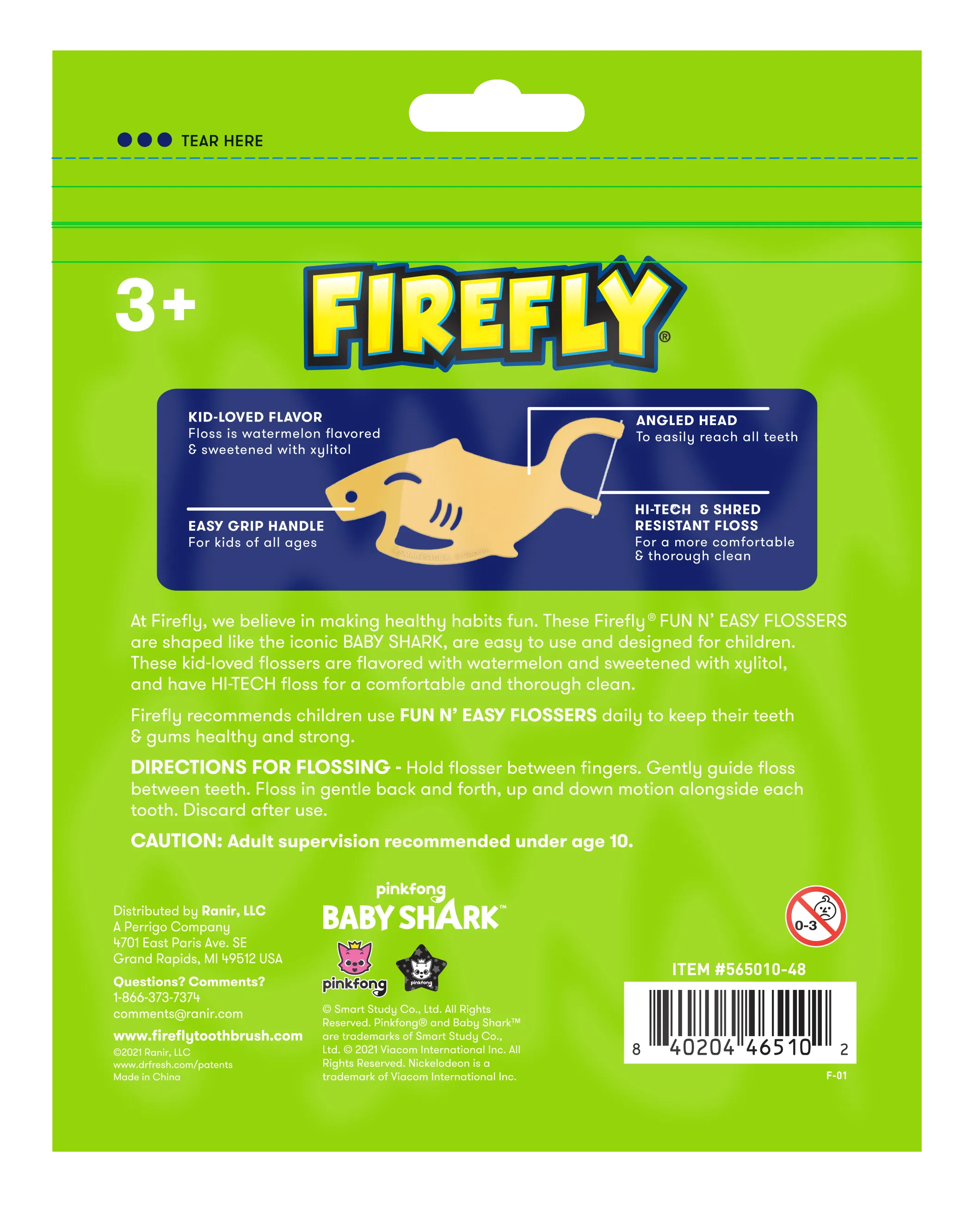 Firefly Kids Baby Shark Fun N' Easy Flossers, 90 Count