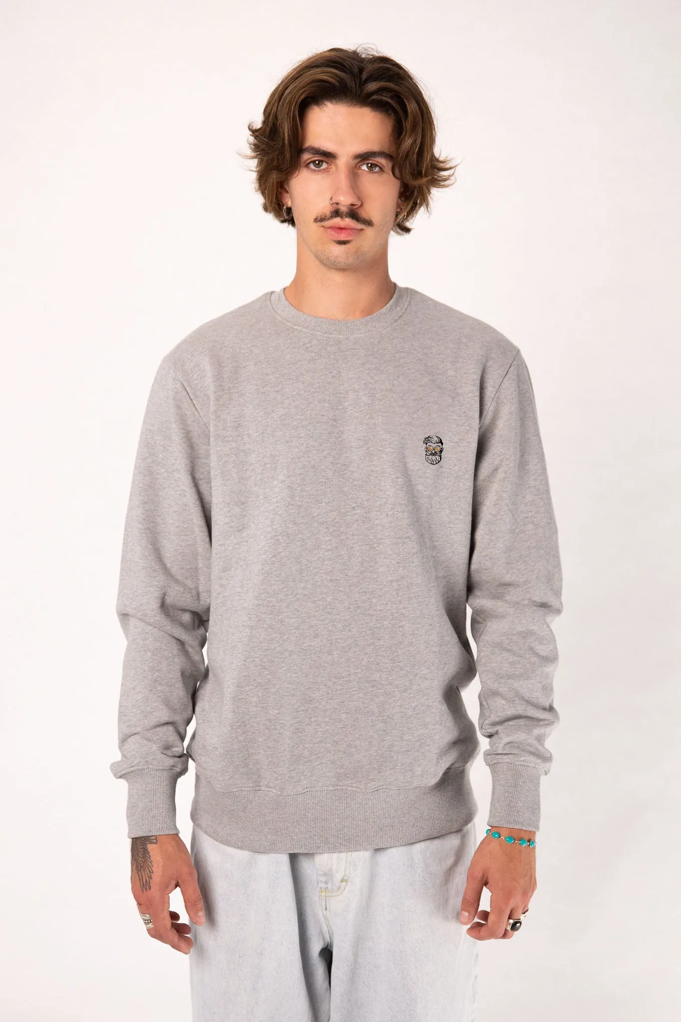 Kaffee Hipster | Bestickter Bio-Baumwoll Männer Pullover