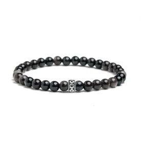 Men's Silver Sheen Obsidian Gemstone Bracelet 6mm