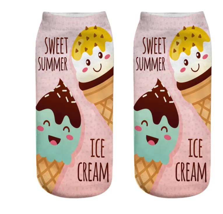 Unisex 3D Food Print Cotton Polyester Ankle Socks