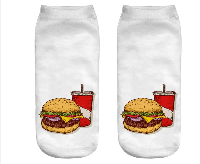 Unisex 3D Food Print Cotton Polyester Ankle Socks