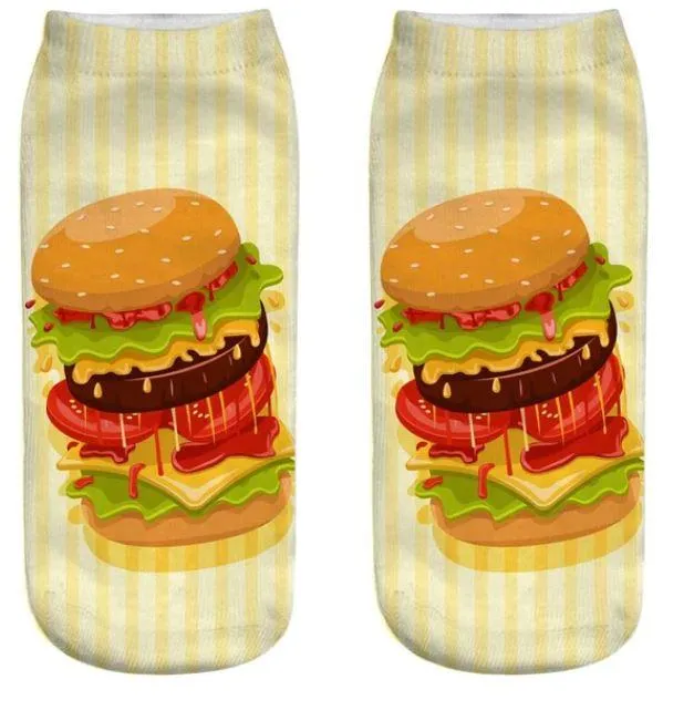 Unisex 3D Food Print Cotton Polyester Ankle Socks