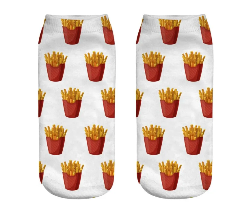 Unisex 3D Food Print Cotton Polyester Ankle Socks