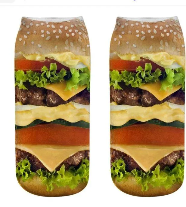 Unisex 3D Food Print Cotton Polyester Ankle Socks
