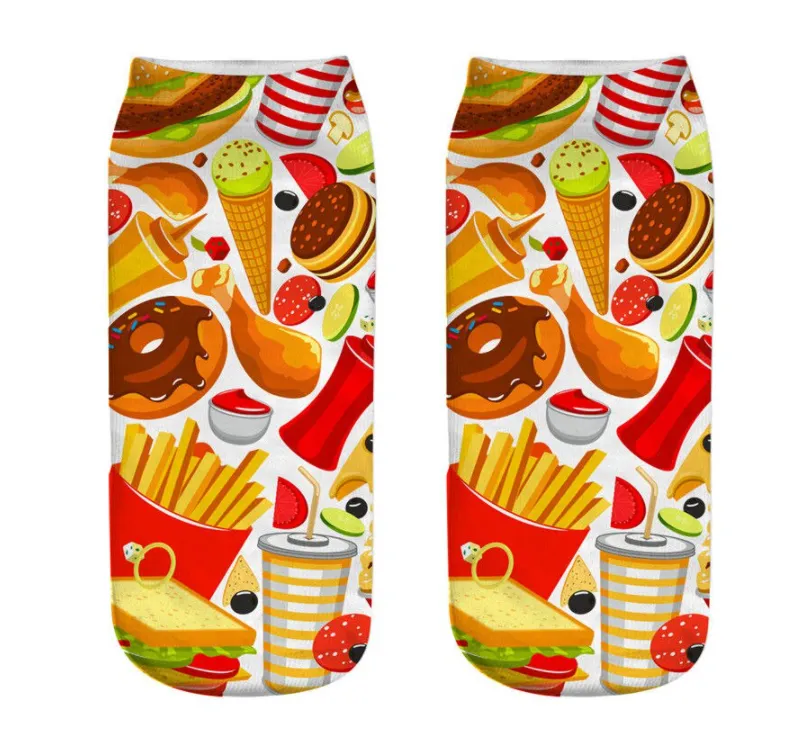 Unisex 3D Food Print Cotton Polyester Ankle Socks