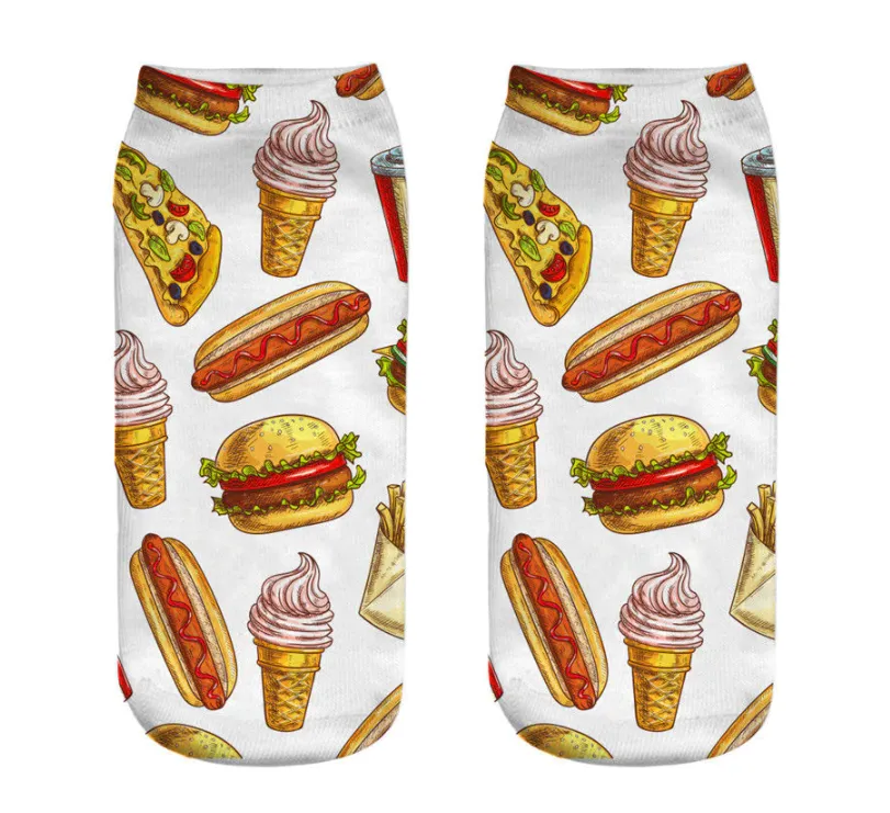 Unisex 3D Food Print Cotton Polyester Ankle Socks