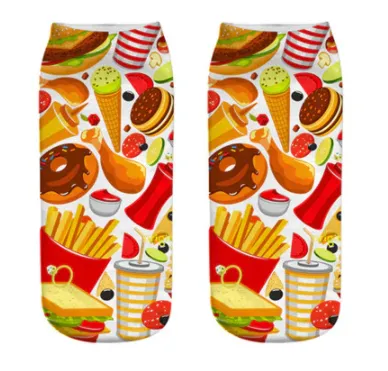 Unisex 3D Food Print Cotton Polyester Ankle Socks