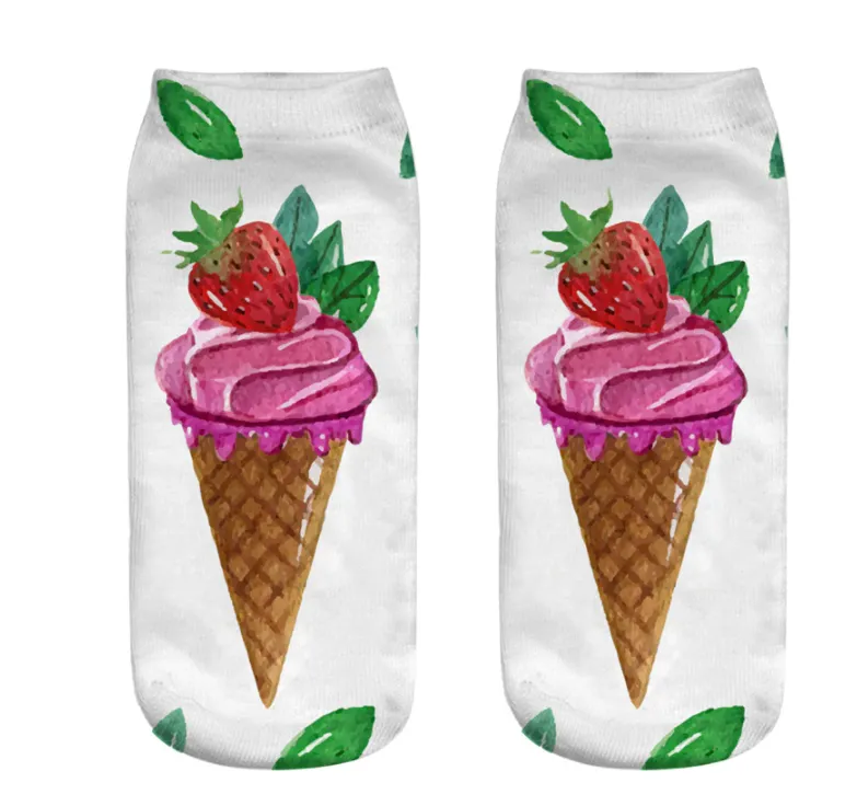 Unisex 3D Food Print Cotton Polyester Ankle Socks