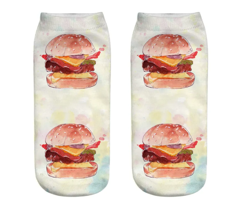 Unisex 3D Food Print Cotton Polyester Ankle Socks