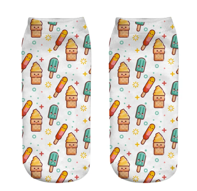 Unisex 3D Food Print Cotton Polyester Ankle Socks