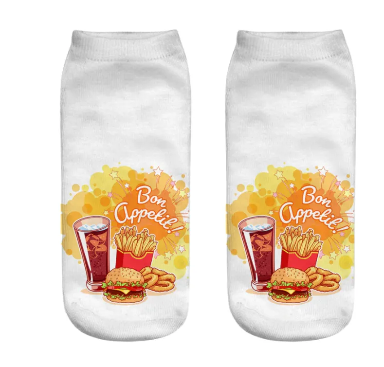 Unisex 3D Food Print Cotton Polyester Ankle Socks