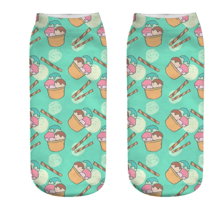 Unisex 3D Food Print Cotton Polyester Ankle Socks