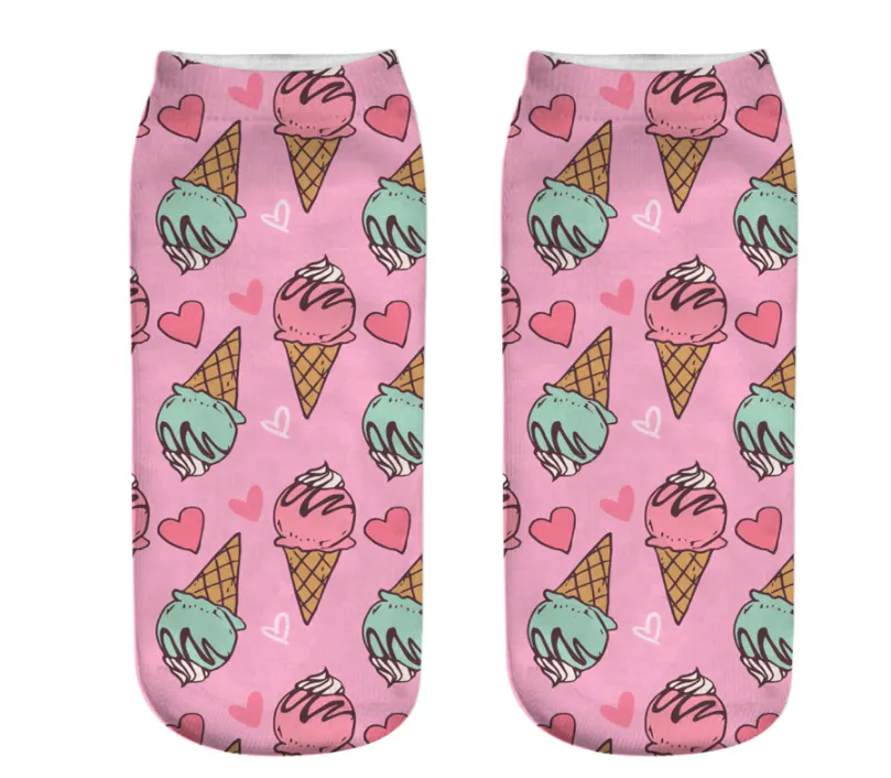 Unisex 3D Food Print Cotton Polyester Ankle Socks